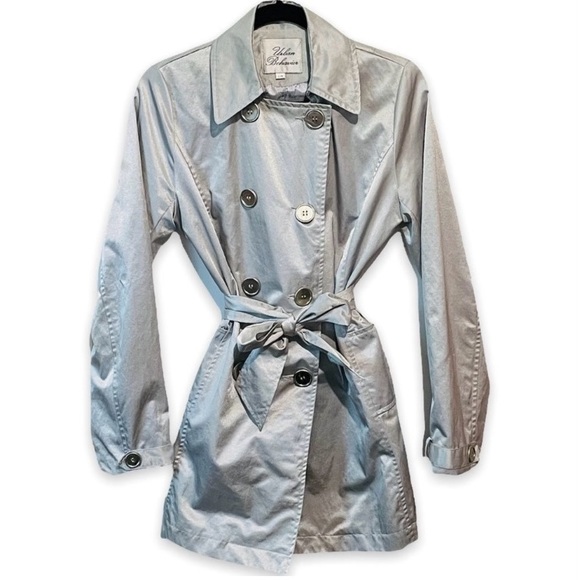 Urban Behaviour Silver Metallic Trench Coat Tie Double Breasted size Large - Picture 1 of 4